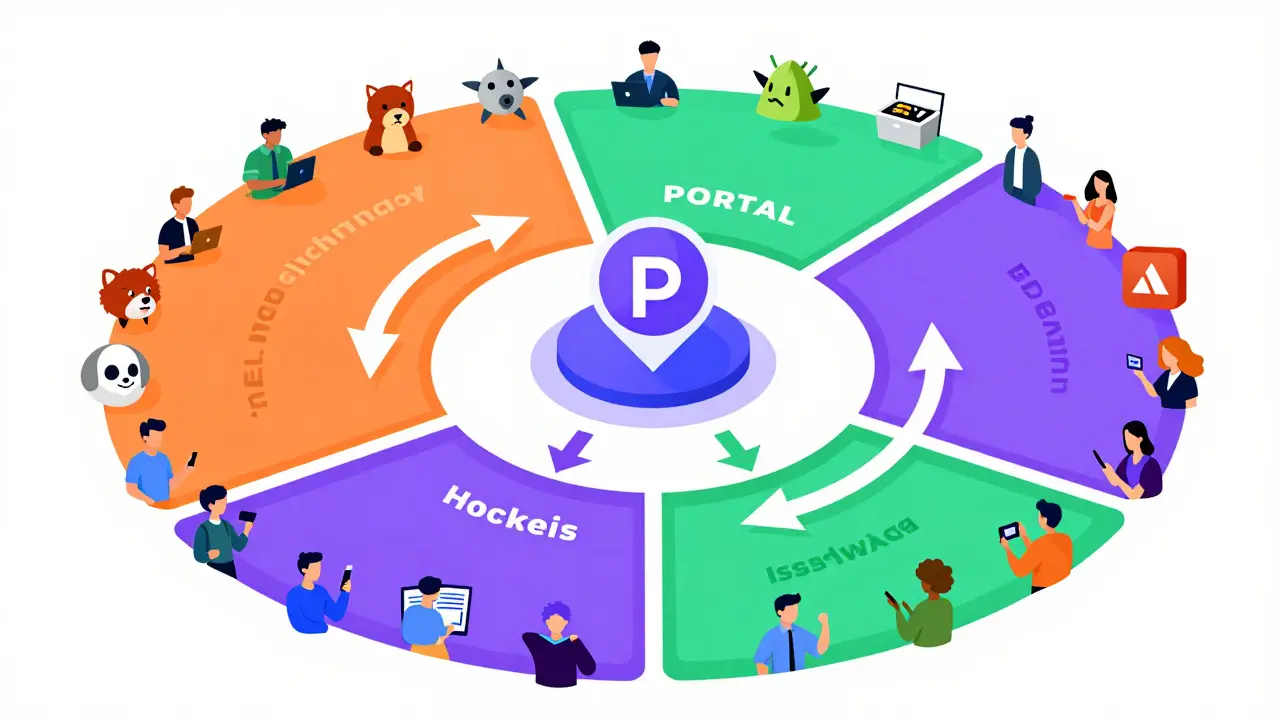 Vibrant ecosystem map showing interconnected games and PORTAL token flow.