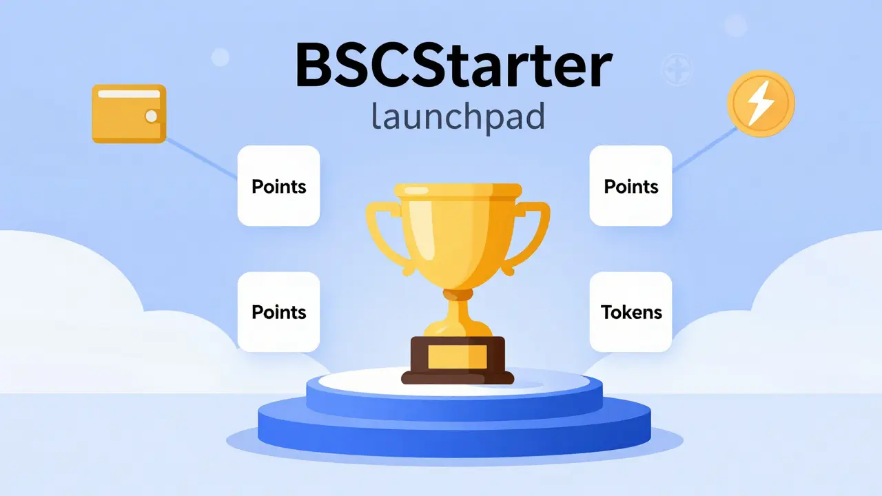 Digital podium with floating points and tokens on blue background
