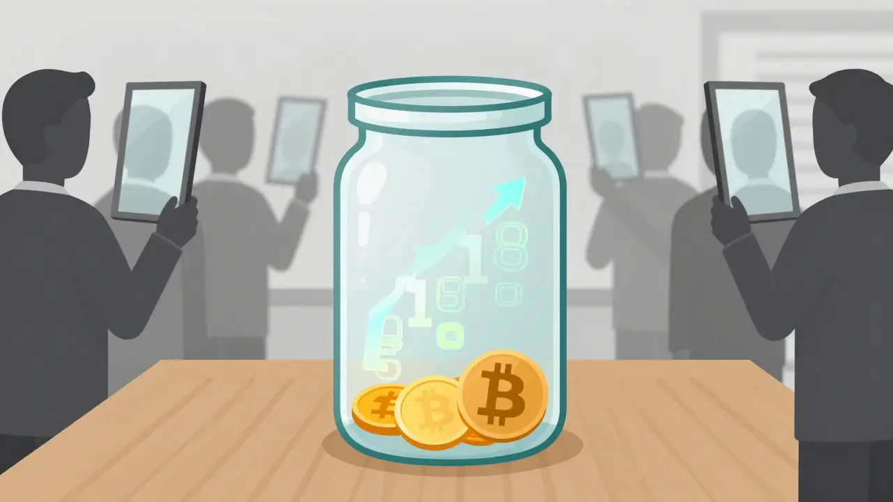 Empty jar with ghostly charts symbolizing fake trading volume