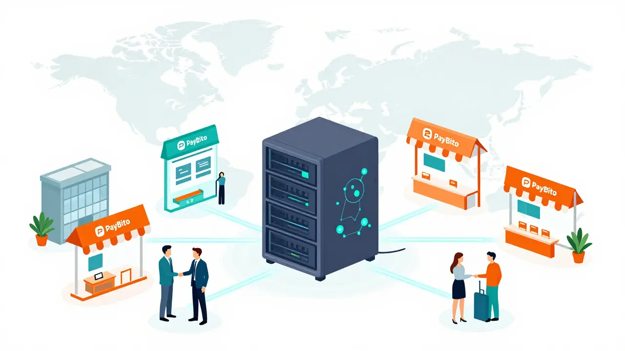 Illustration of white-label crypto exchange infrastructure connecting businesses