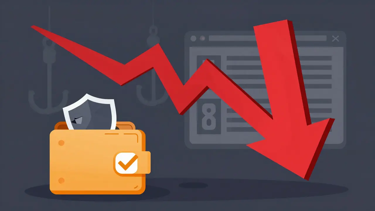 Red downward arrow and shield icon illustrating crypto investment risks