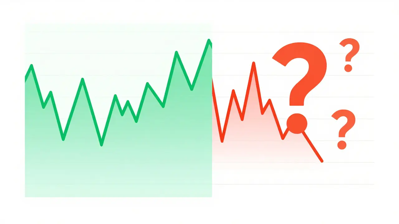 Split view of crypto exchange charts showing price stability vs data anomalies