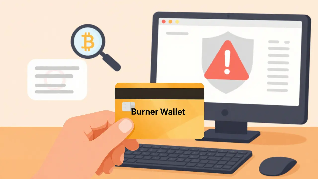 User using burner wallet and security shields to avoid crypto scams