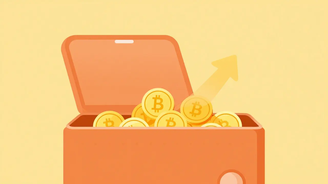 Wallet with multiplying coins showing automatic daily reward rebasing