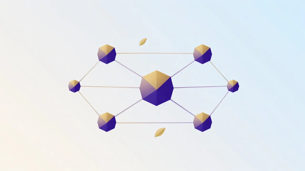 Abstract diagram of an eco-friendly blockchain network structure