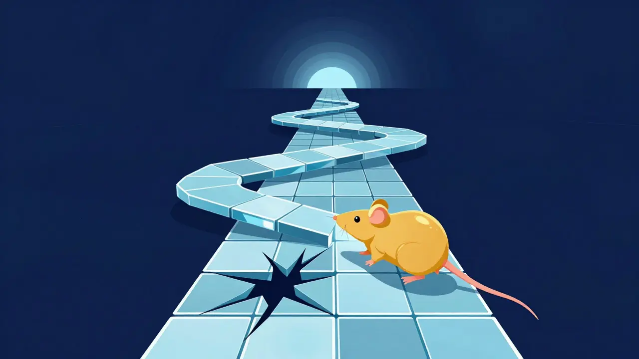Cartoon rat navigating a cracked path symbolizing market volatility