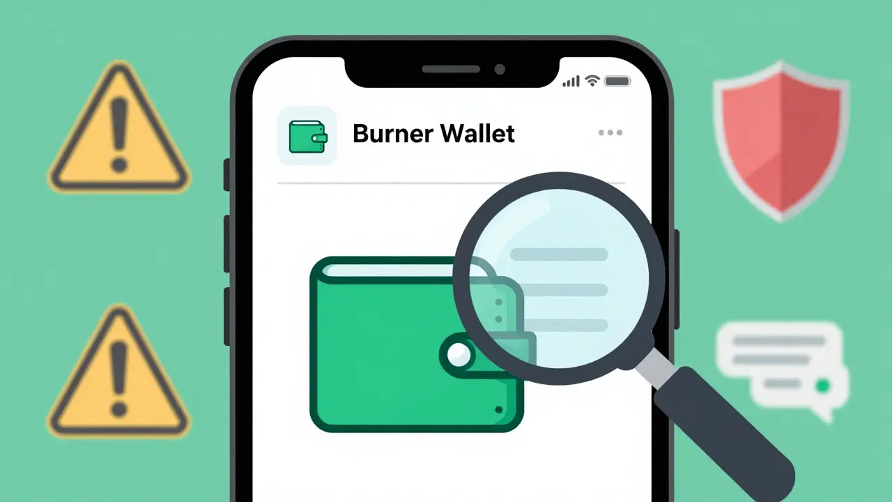 Cartoon showing burner wallet usage and contract verification