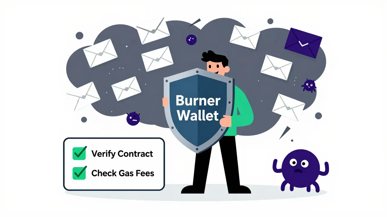 Character using burner wallet shield against scams
