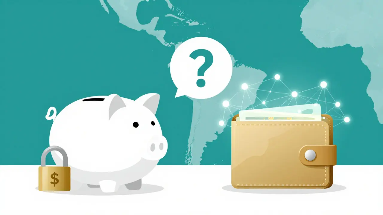 Conceptual graphic comparing traditional savings with digital assets
