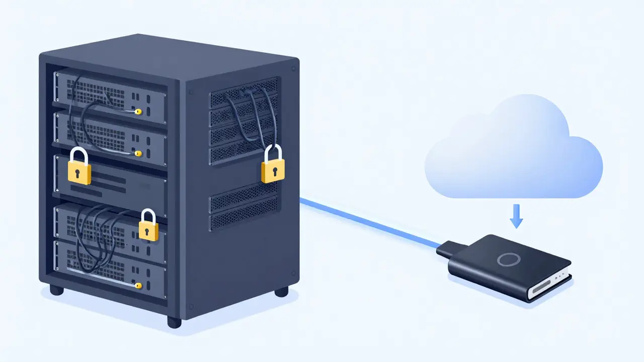 Illustration comparing self-hosted servers with non-custodial cloud wallets