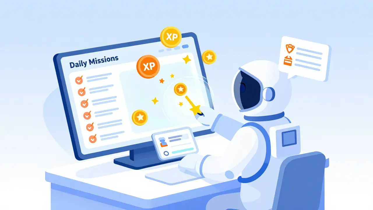 Illustration of an Archstronaut earning XP points on a digital dashboard