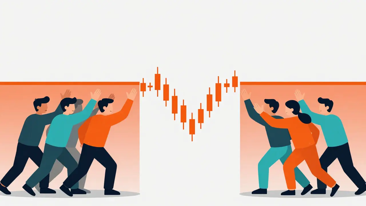 Illustration of buyers and sellers battling at a resistance line