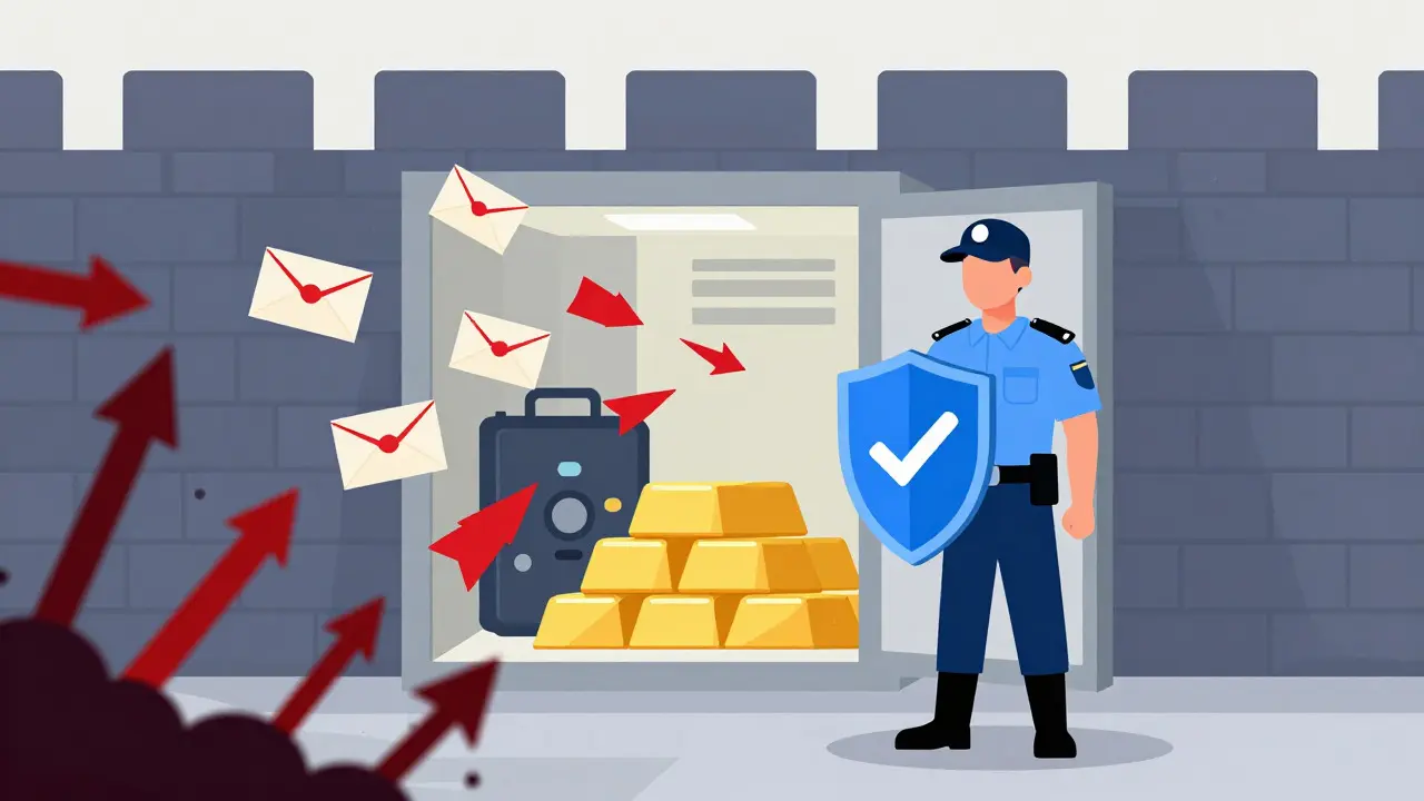 Security guard protecting digital assets from incoming threats