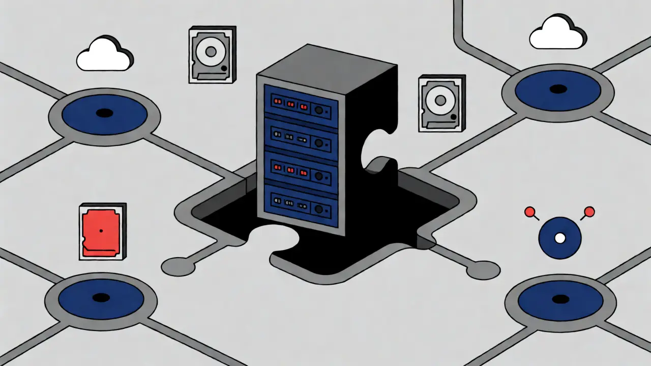 Flat art of a server tower being removed from a network map