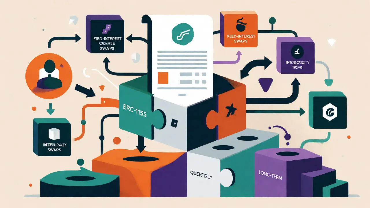 Flat art showing NFT-based loans and vesting schedules within the Pledge Finance DeFi ecosystem.