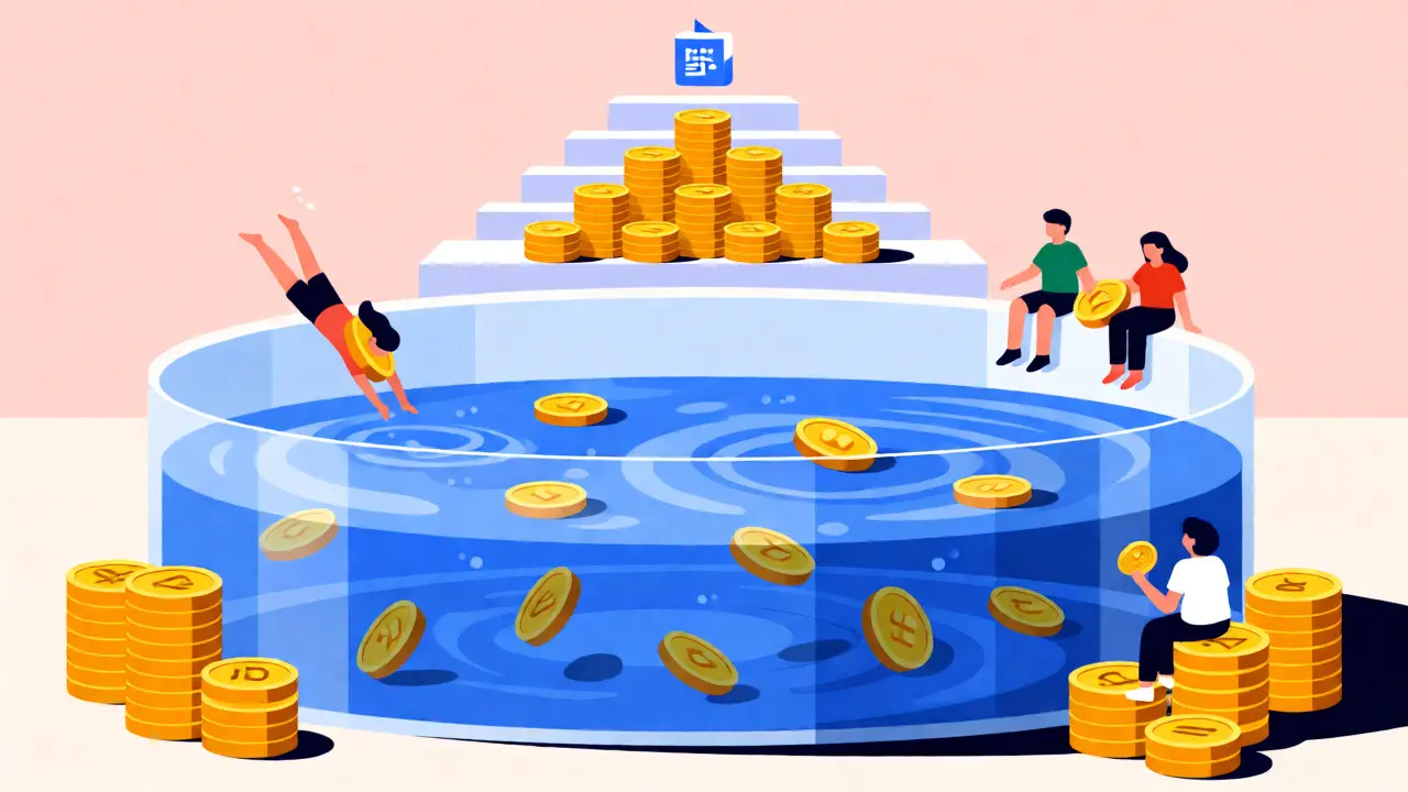 Illustration of liquidity pools and staking tiers for trading fee discounts