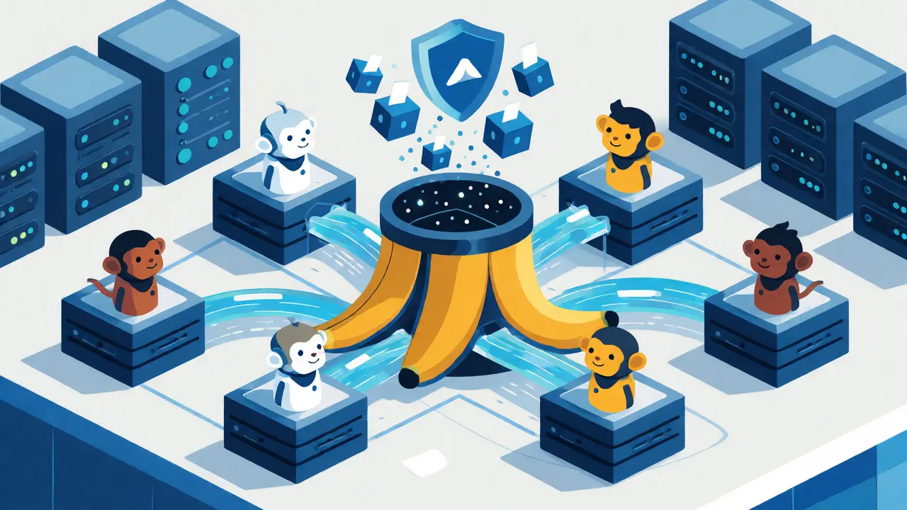 Isometric view of validators and governance voting supporting network decentralization