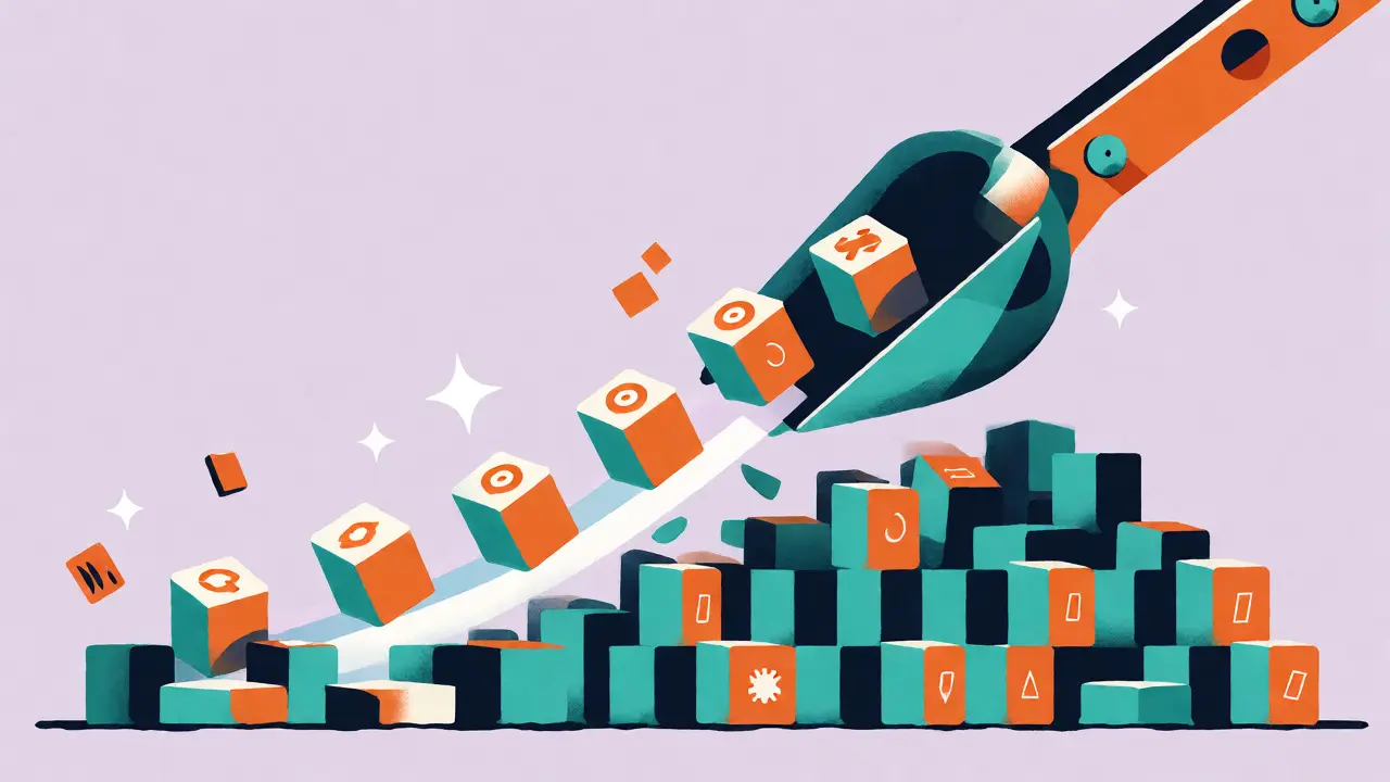 Mechanical scoop organizing transaction blocks for efficient trading