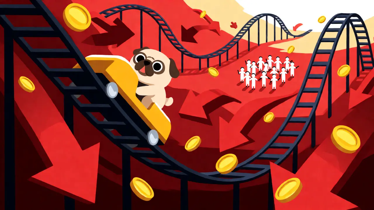 Pug riding a crashing rollercoaster