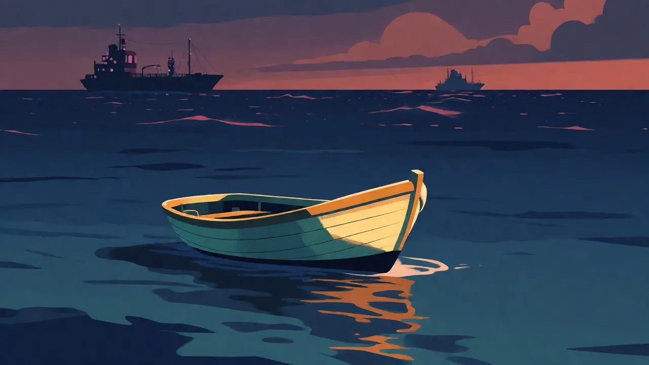 Small boat on vast ocean representing low liquidity and niche market status of CWS.