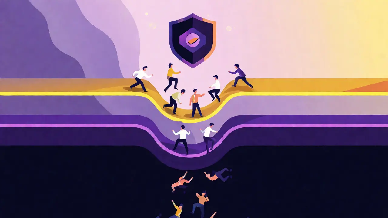 Abstract flat illustration showing liquidation vs bankruptcy price gaps