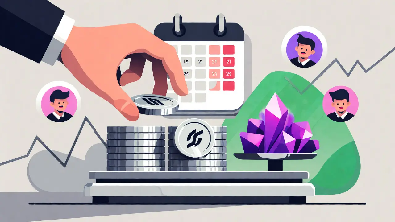 Cartoon of balancing FET coins against MTLX rewards