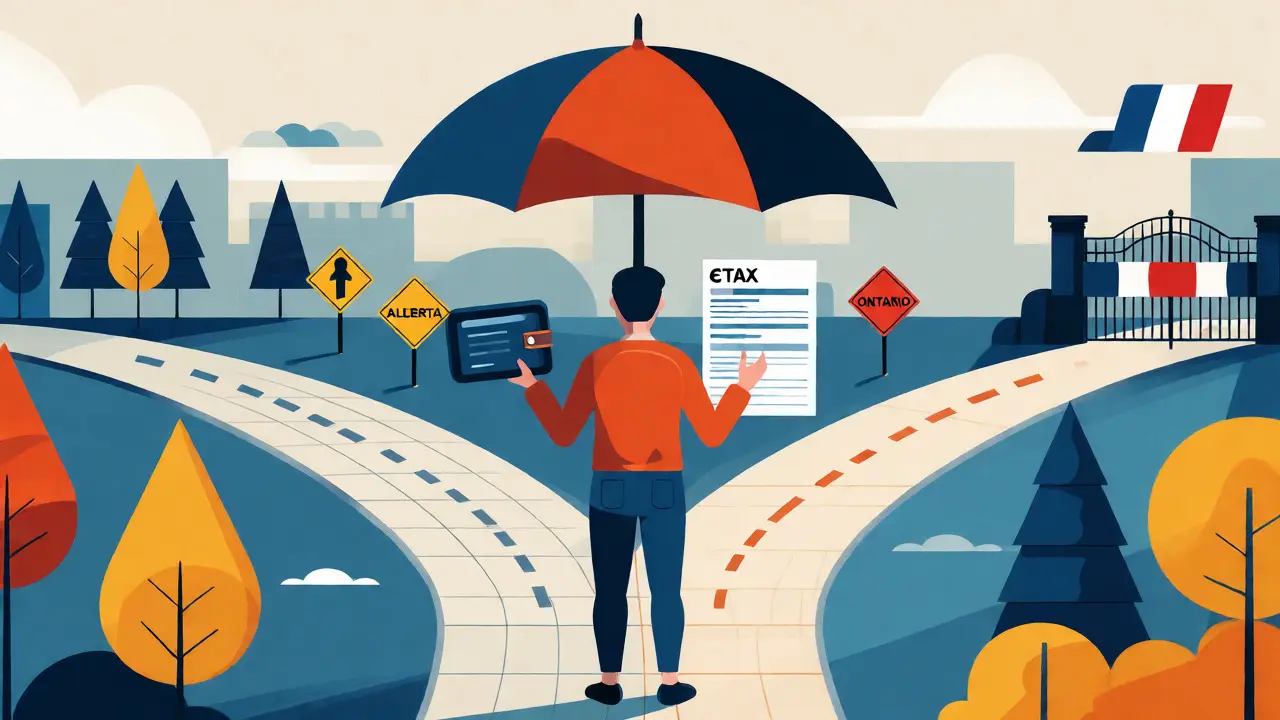 Character choosing between provincial paths for crypto taxes under a federal umbrella.