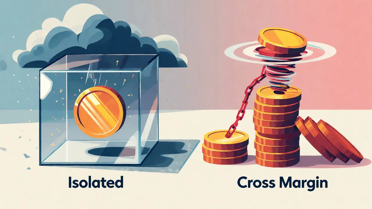 Conceptual flat art comparing isolated and cross margin structures