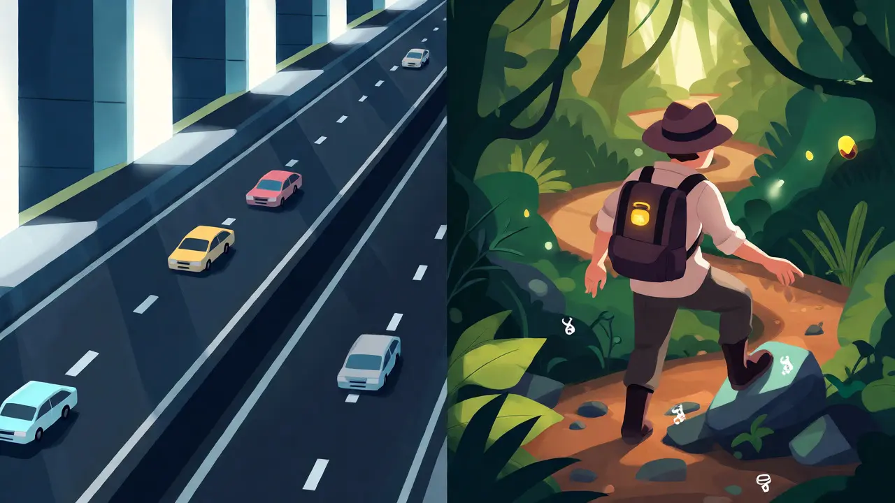 Explorer navigating jungle path to find xMOON on DEX