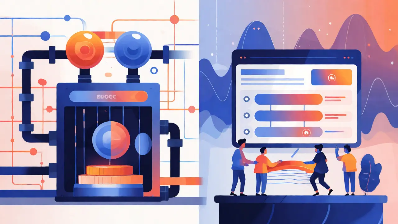Illustration of AMM liquidity pools and multi-chain DeFi infrastructure