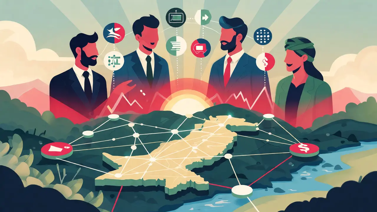 Stylized map of Pakistan connecting globally through crypto partnerships